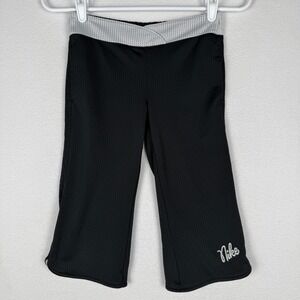 Vtg Nike Girls S Mesh Capri Pants Black Embroidered Script Logo Y2K 207432-010
